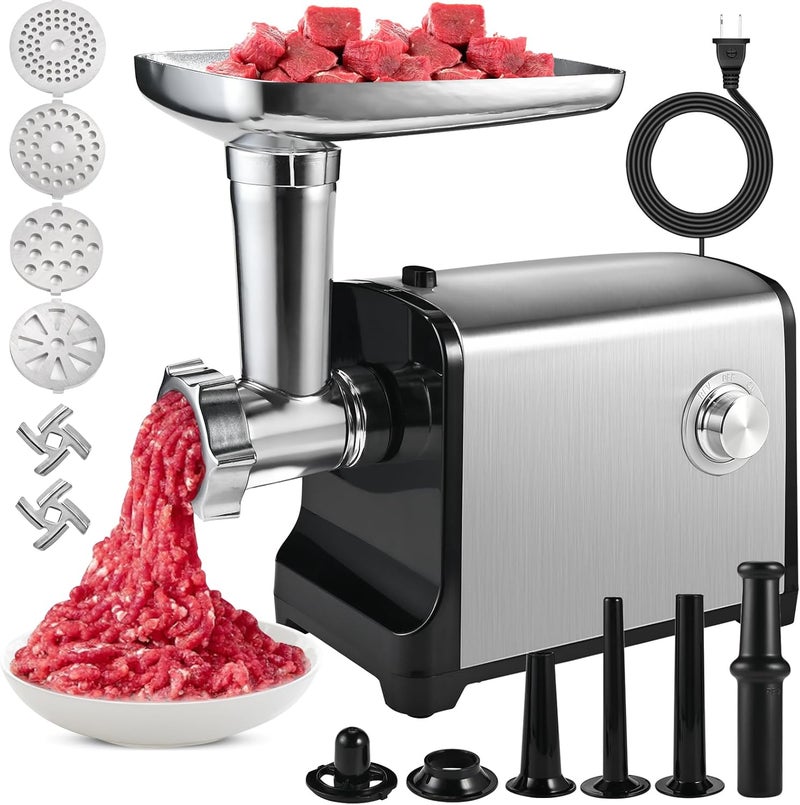 Casuenia Electric Meat Grinder, [3200W Max] Meat Grinder Heavy Duty for Home Use, Sausage Stuffer with 2 Blades, 4 Grinding Plates, 3 Sausage Tubes, Kibbe Kit, Stainless Steel (Black) - Image 1